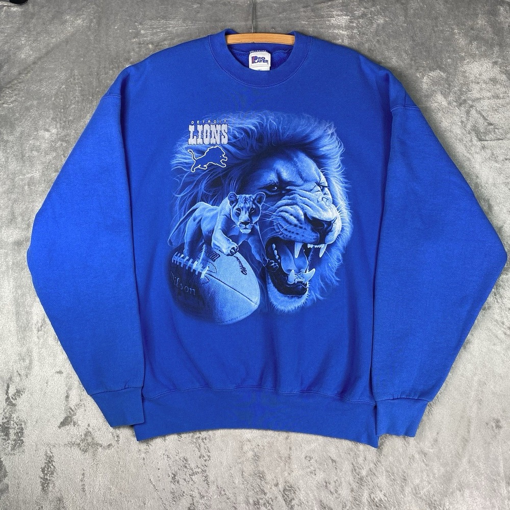 Vintage Detroit Lions Sweatshirt Mens Size XXL Blue Crewneck Pro Player NFL 90s